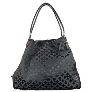 Coach Madison OP Art Sateen Phoebe Shoulder Bag Purse Black 25637 Signature